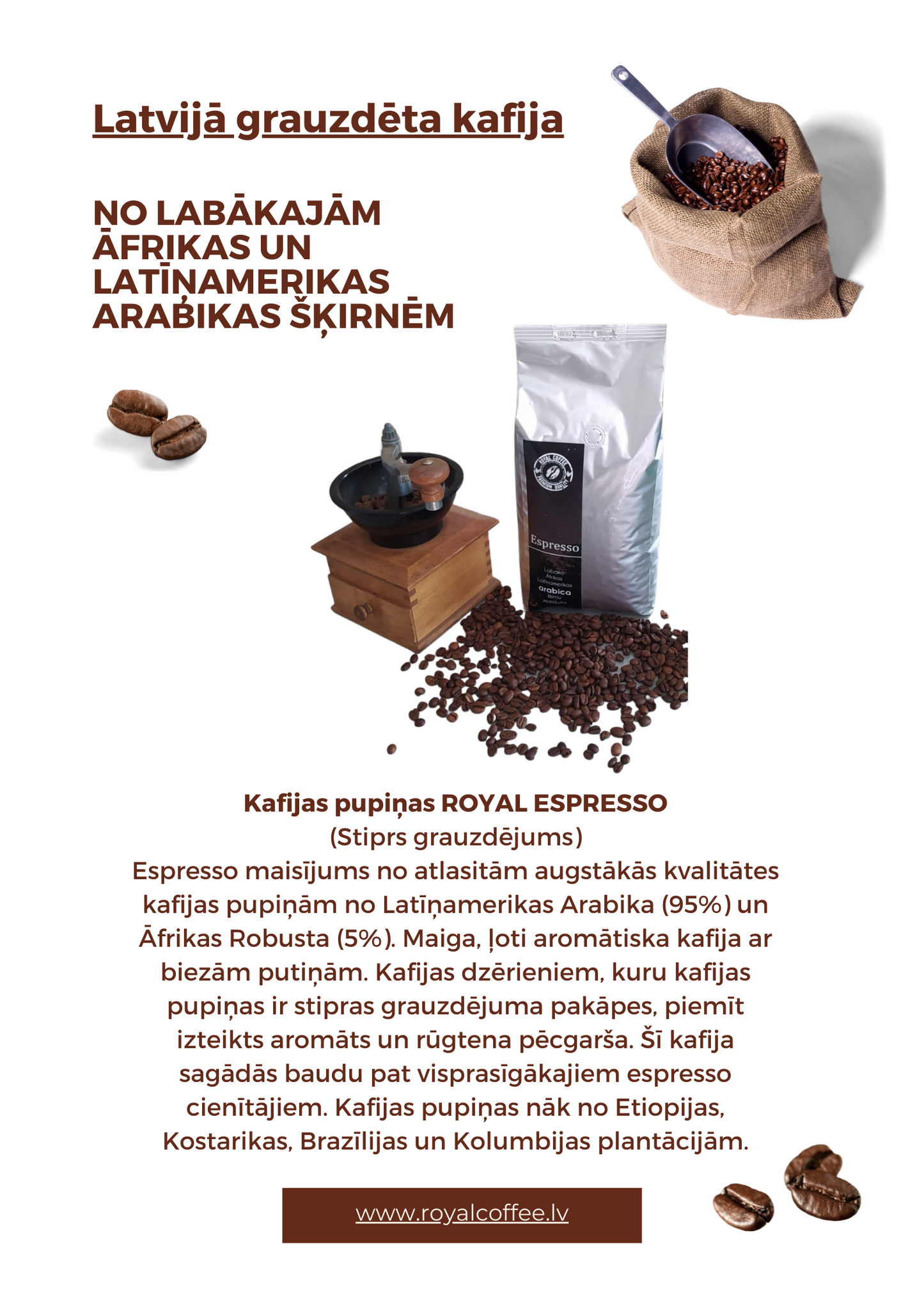 Latvijā grauzdēta pupiņu kafija "Espresso", Kafijas pupiņas 1Kg
