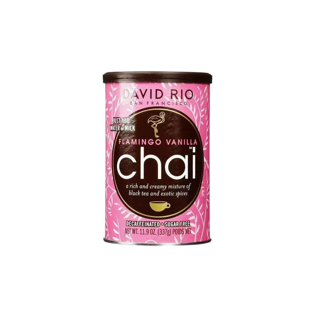 David Rio Flamingo Vanilla™ Chai – chai maisījums ar vaniļas garšu bez kofeīna, bez cukura (337 g bundža) 11018
